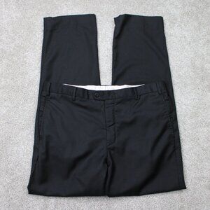 Zanella Dress  Pants Mens 38x32 Black Devon 100% Wool Flat Front Straight Leg